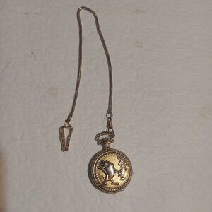 Acme Taz Railroad Armitron Quartz Gold Colored Pocket Watch With Chain